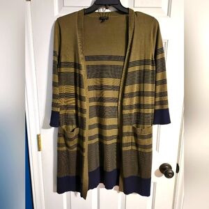 Talbots open front green striped cardigan, Size small